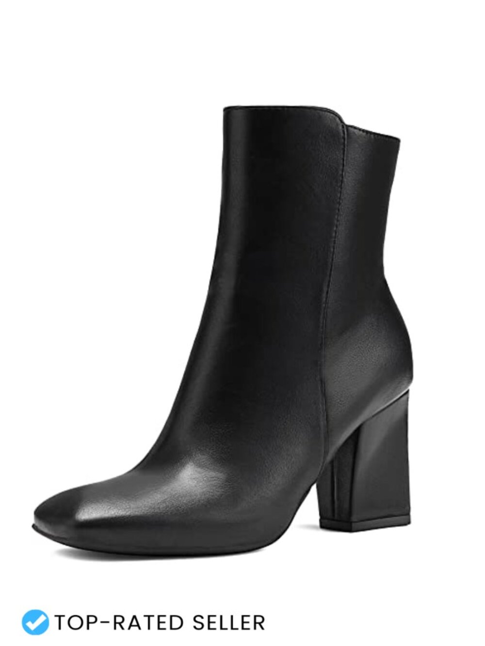 Women's Square Toe Ankle Boots Side Zipper Chunky Block Heel Mid Calf Booties